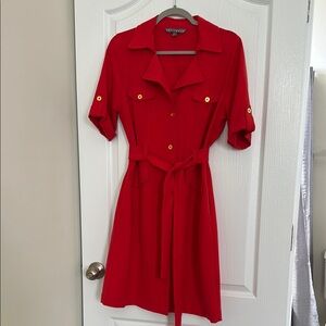 Red Button-Up Dress with Belt